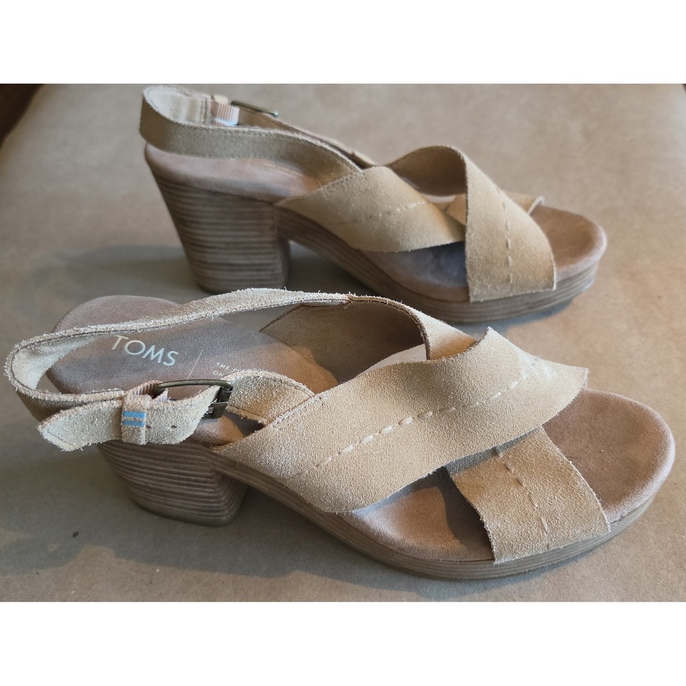 TOMS Women's Suede Sandals Size 10 Beige Slip-On Flat Strappy